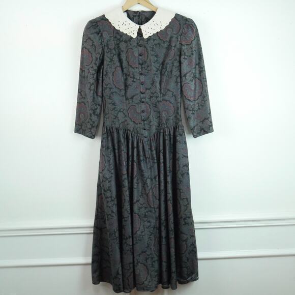 Vintage Medium Flannel Prairie Dress Cottagecore Paisley Modest Victorian 80s - Picture 1 of 11